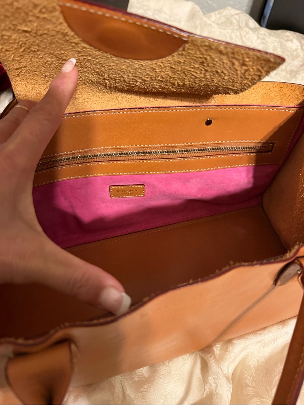 kate spade tan leather shoulder bag with floral scarf - Picture 7 of 7